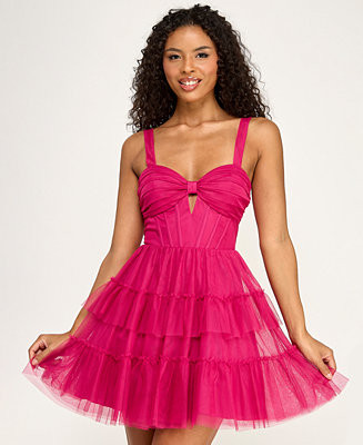 Juniors' Sweetheart Neck Tiered Skirt Dress | Macy's