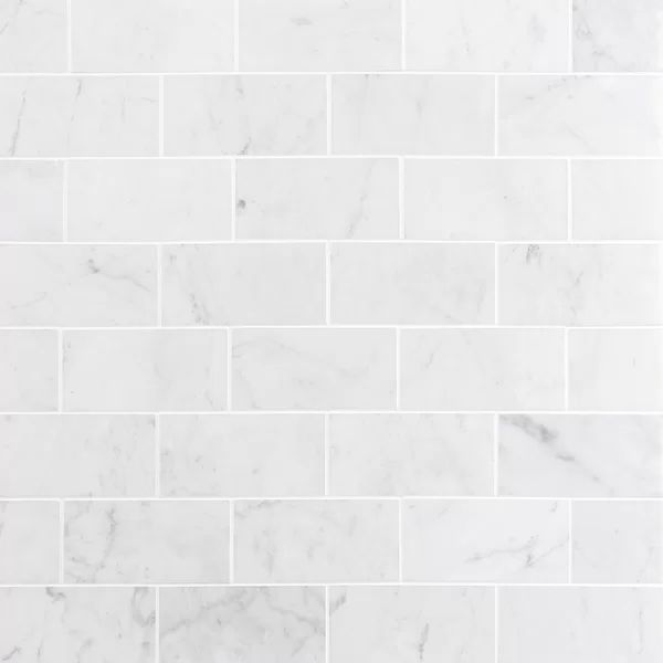 White Carrara 3" x 6" Polished Marble Floor & Wall Subway Tile | Wayfair North America