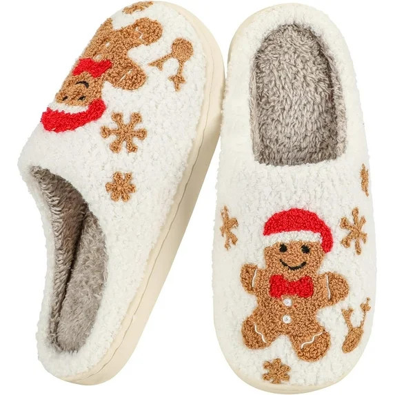 Gingerbread Man Christmas slippers Women Men Indoor Warm Plush Holiday Santa Cookie Slippers Fur ... | Walmart (US)