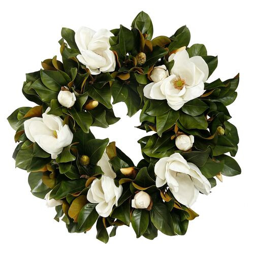 30'' Magnolia Wreath, Faux | One Kings Lane