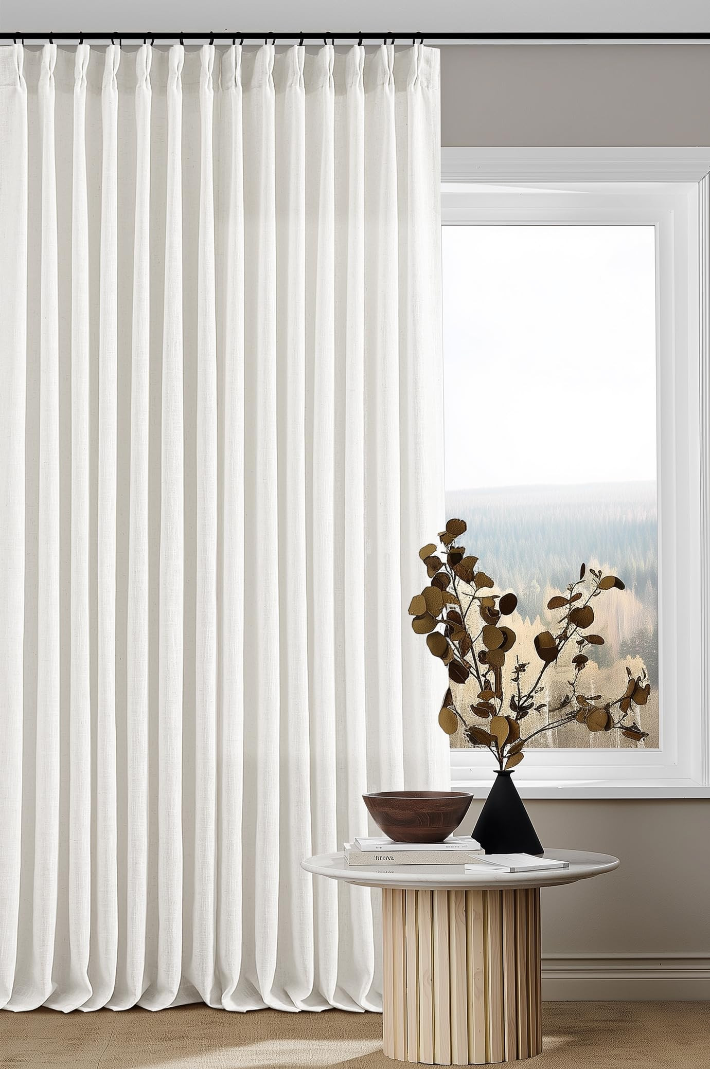 Cortinas plisadas de lino, semitraslúcidas, con memoria de forma, filtran la luz, con ganchos y ... | Amazon (US)