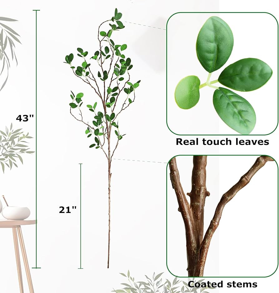 Htmeing 43" Artificial Eucalytus Green Branches Faux Ficus Twig Home Office Shop Decoration(2PCS) | Amazon (US)