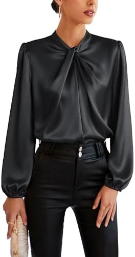 GRACE KARIN Women's Long Sleeve Satin Blouse,Mock Neck Work Silk Shirts,Dressy Tops for Business ... | Amazon (US)