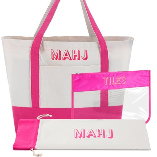 Sunnymove 3 Pcs Empty Mahjong Canvas Bag Gift Embroidered American Mahjong Set Incl Tiles Bag and Racks & Pushers Drawstring Bags(Pink) | Amazon (US)