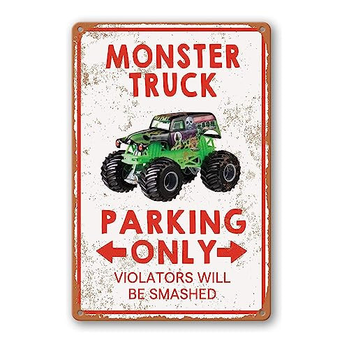 Monster Truck Room Decor For Boys Monster Jam Bedroom Sign Boy Birthday Decorations Party Supplies Vintage Metal Tin Signs Monster Truck Parking Only Violators Will Be Smashed Wall Decor Room Door | Amazon (US)