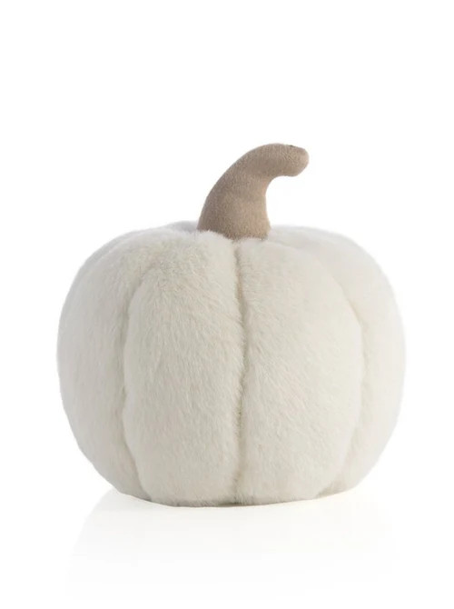 Shiraleah Small Faux Fur Pumpkin Pillow, Ivory | Shiraleah