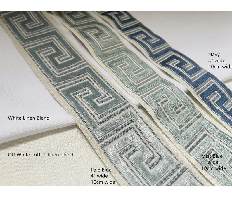 Woven Fabric Trim With Raised Velvet 3.5 Wide, Blue, Navy Trims, Greek Key Border Trims, 028 - Et... | Etsy (US)