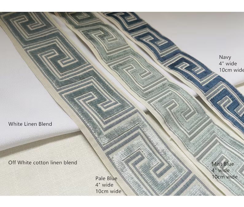 Woven Fabric Trim With Raised Velvet 3.5 Wide, Blue, Navy Trims, Greek Key Border Trims, 028 - Et... | Etsy (US)