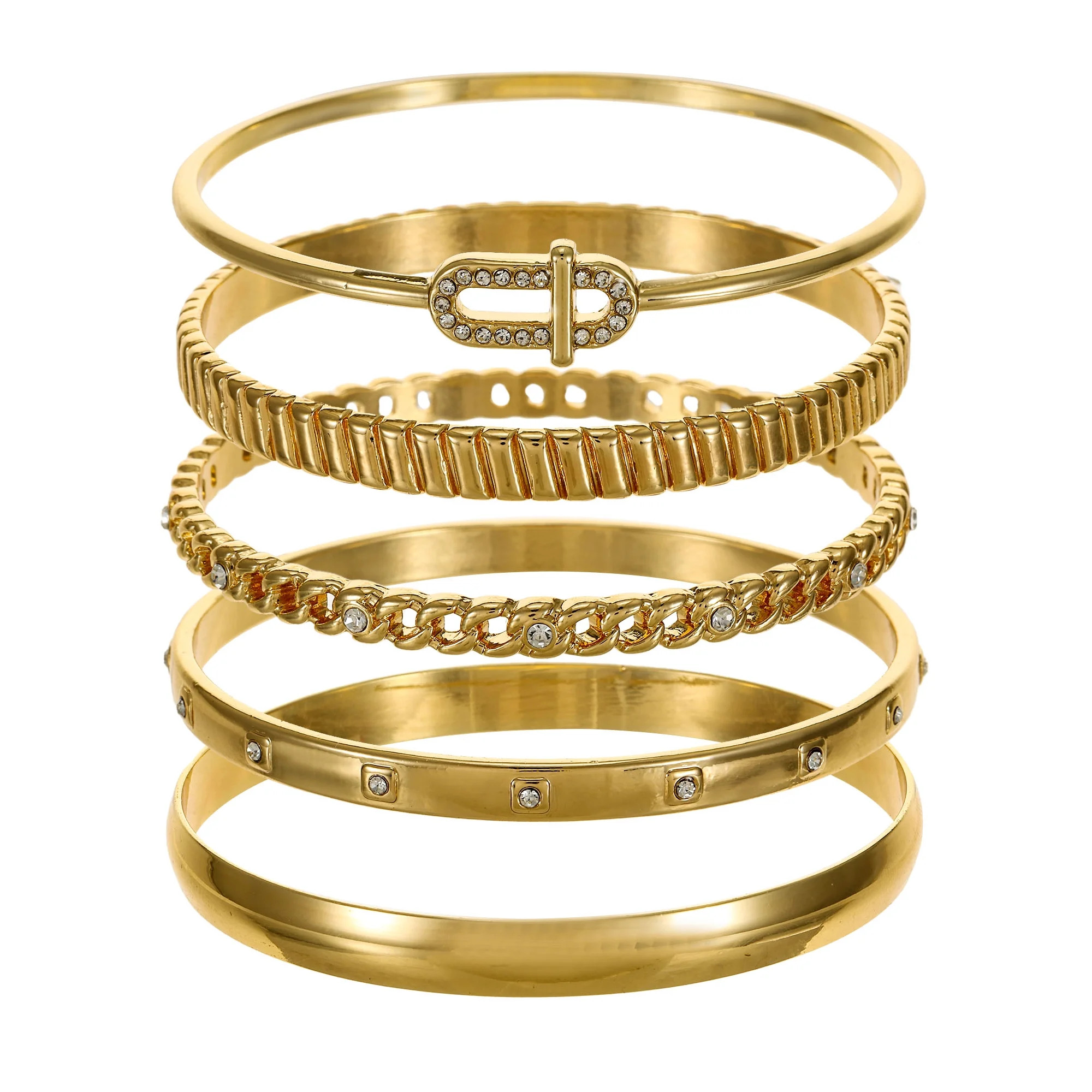 Time and Tru Goldtone Bangle Bracelet Set, 5 Bracelets | Walmart (US)