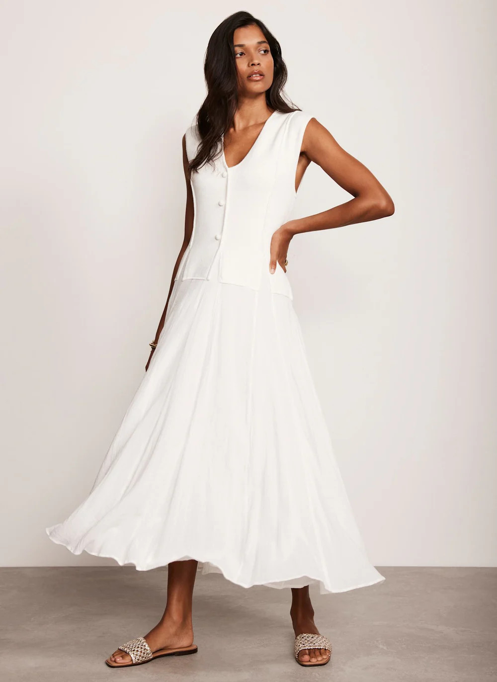 Cream Cotton Blend Waistcoat Knit Dress | Mint Velvet