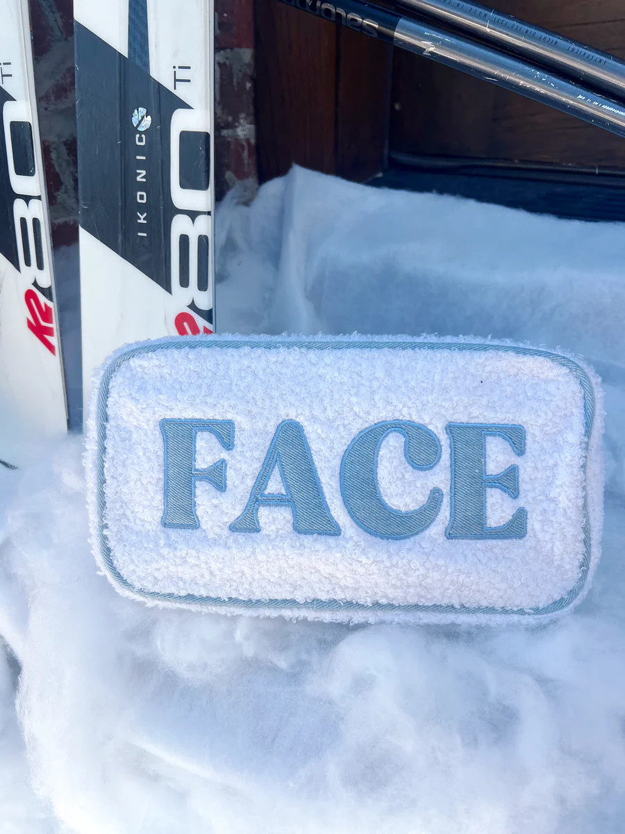 Face - Sherpa + Denim Large Makeup Bag | KenzKustomz