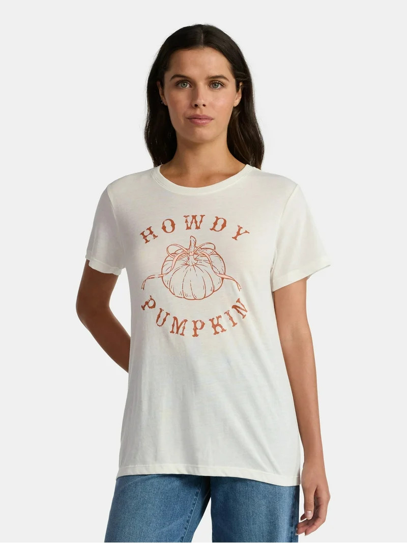 Positivitees Women's Howdy Pumpkin Graphic Seasonal Fall Tee, Sizes S-XXXL | Walmart (US)