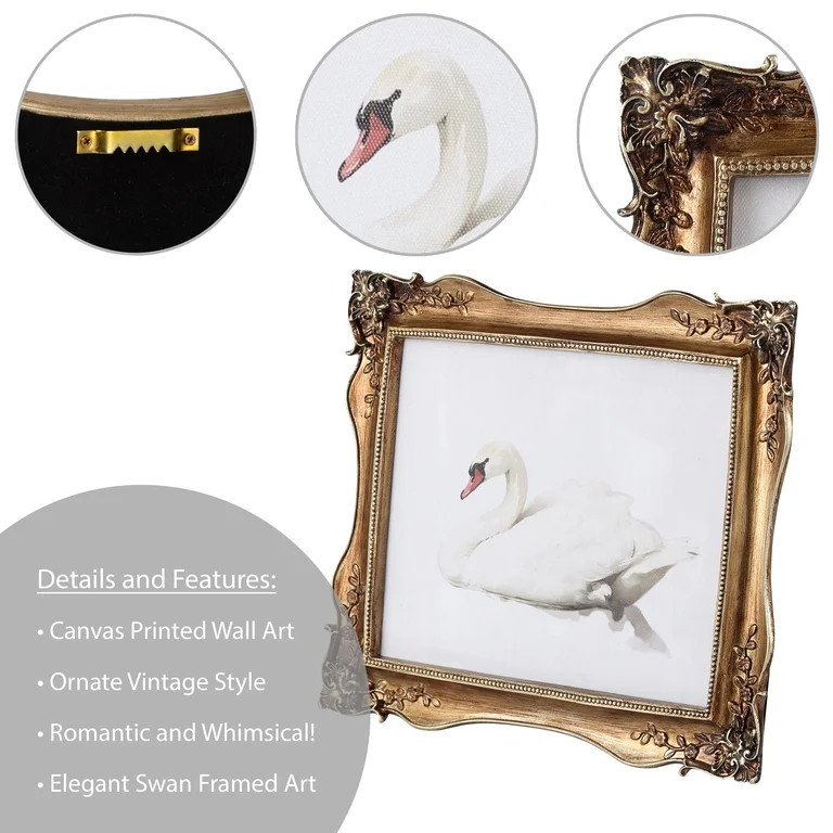 Home Decor Collection Sterling & Noble Home Ornate Gold Framed Swan Canvas Print Wall Art | Walmart (US)