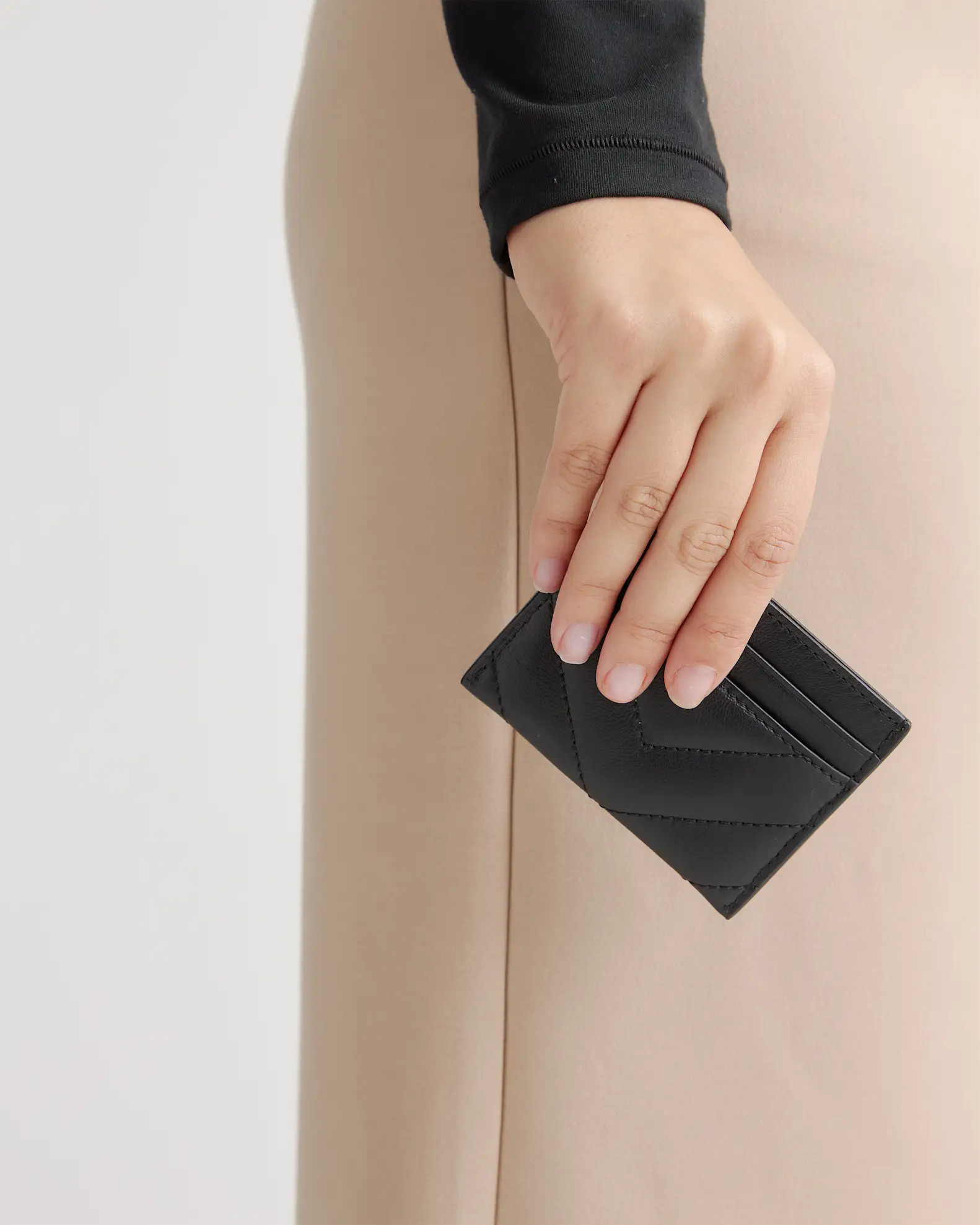 Italian Leather Quilted Small Card Case in Black | Quince