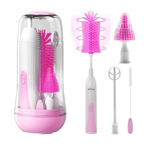 Electric Bottle Brush Cleaner, Portable Electric Baby Bottle Brush Cleaner for Travel, Rechargable Travel Bottle Cleaner Kit with Nipple & Straw Brush, Perfect Mom Essentials After Birth Gift, Pink | Amazon (US)