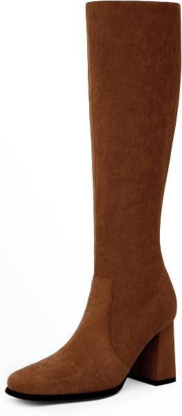 Knee High Boots Women Square Toe Chunky Heel Fashion Tall Boots | Amazon (US)