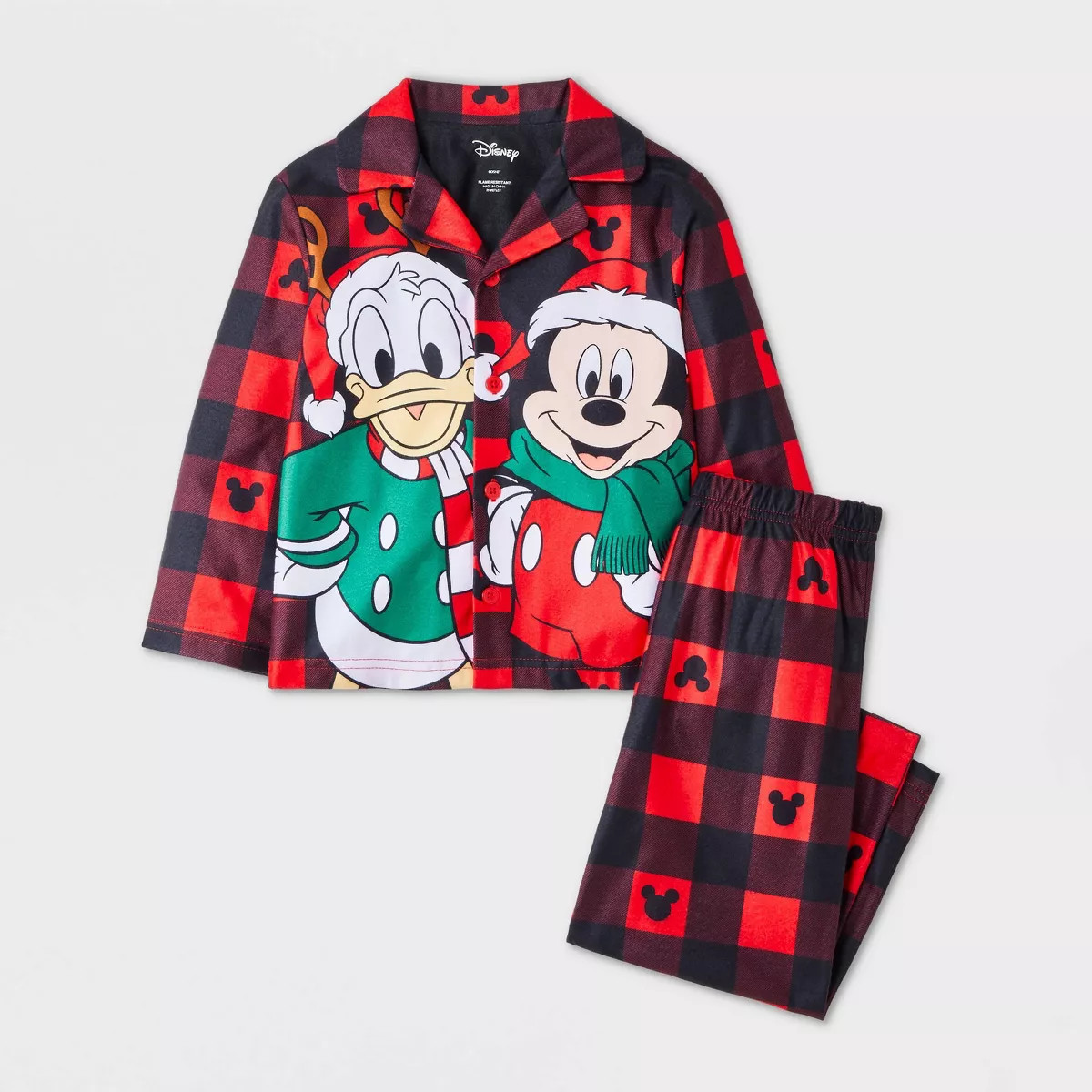Toddler Boys' Mickey Mouse & Friends Holiday 2pc Mickey Mouse Button-Down Pajama Set - Red/Black ... | Target
