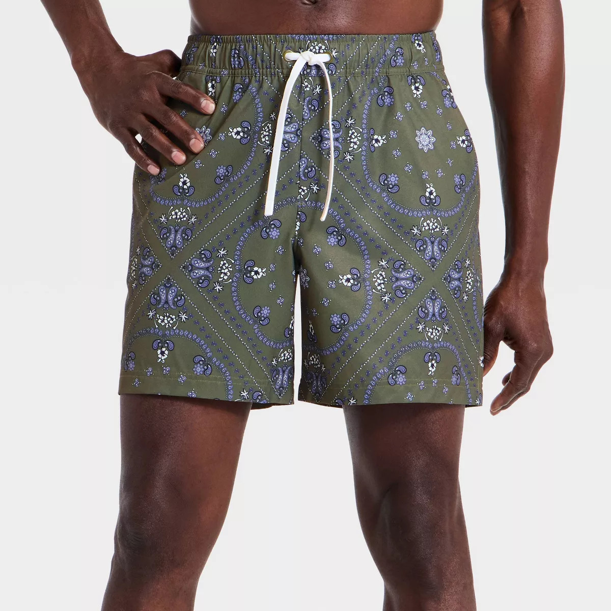 Men's Bandana Print Woven Hybrid Shorts - All In Motion\u2122 Dark Olive Green XS | Target