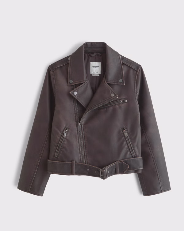 Distressed Vegan Leather Biker Jacket | Abercrombie &amp; Fitch (US)