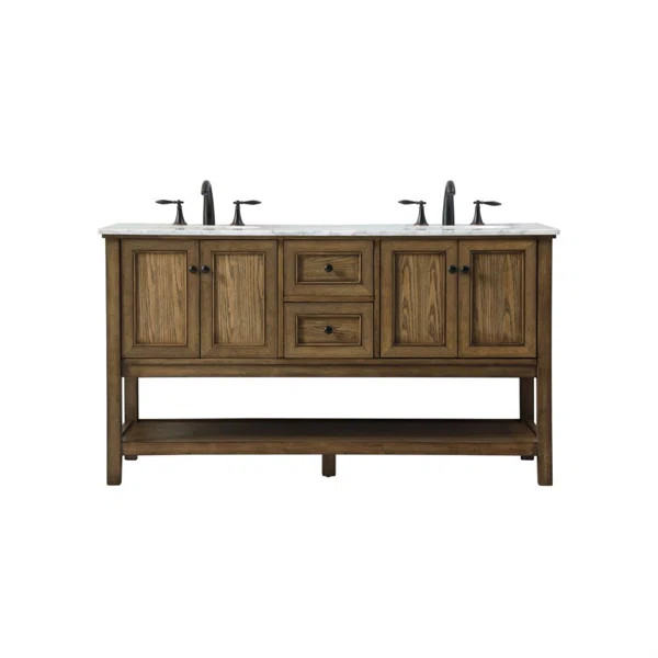 Anjie 60'' Double Bathroom Vanity with Carrara Marble Top | Wayfair North America