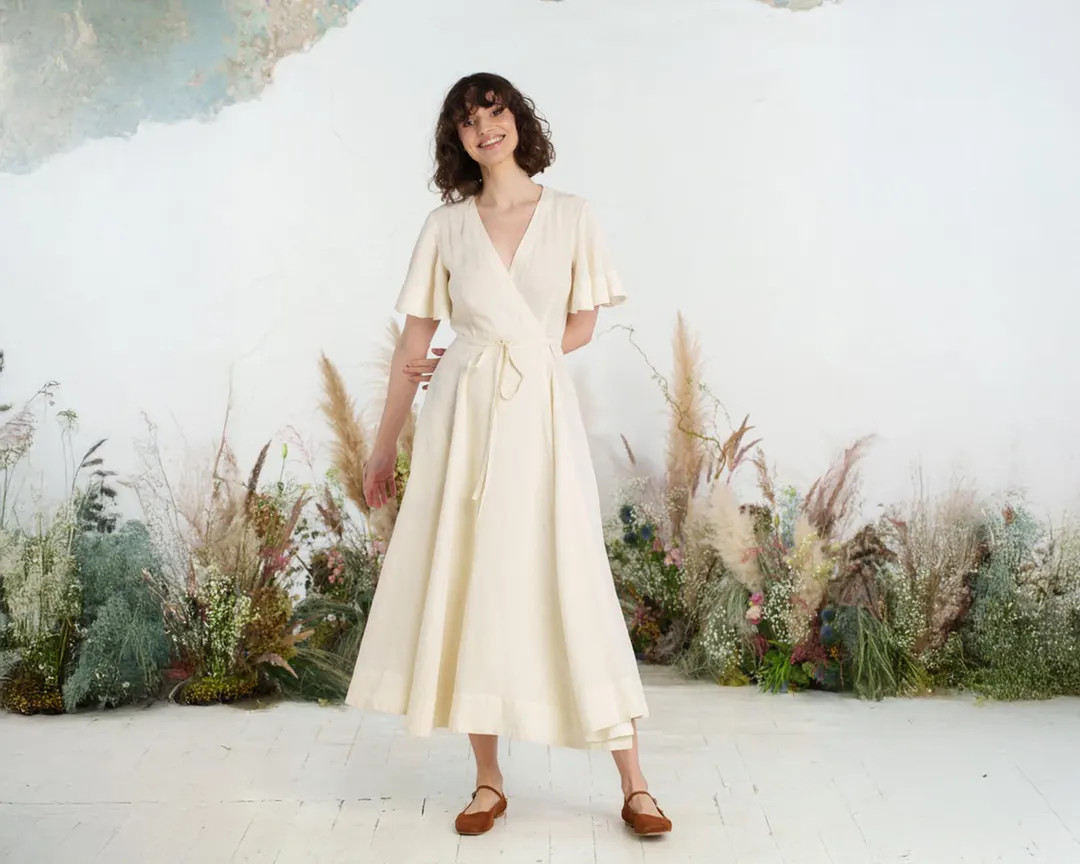 BUTTERFLY SLEEVE DRESS | Milky White Linen Dress, Women Shirt Linen Dress, Linen Clothing, Spring... | Etsy (US)