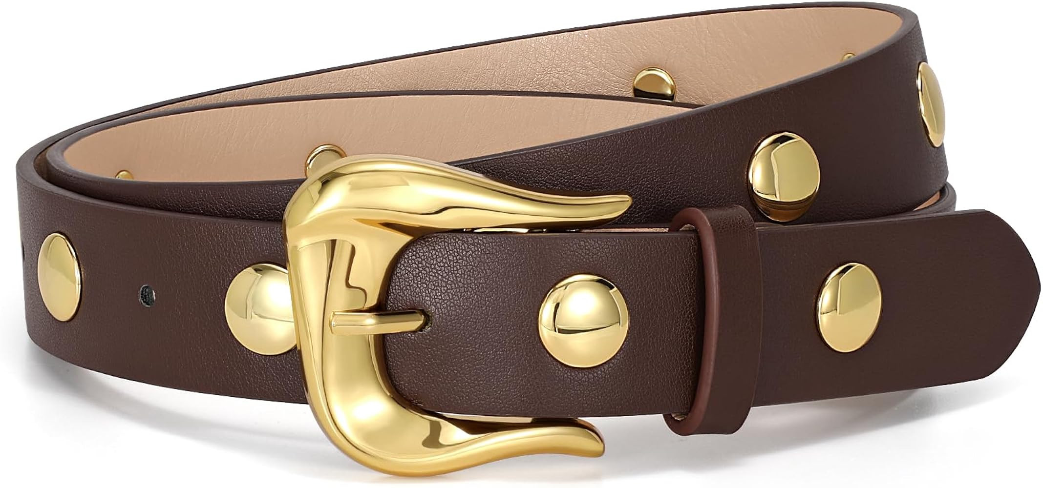 LEACOOLKEY Women Leather Belts for Jeans Dress Fashion Gold Black Leather Belt Women Studded Belt... | Amazon (US)