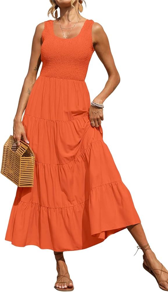 PRETTYGARDEN Women's 2024 Casual Loose Plain Maxi Sundress Smocked Tank Dress Sleeveless Summer B... | Amazon (US)