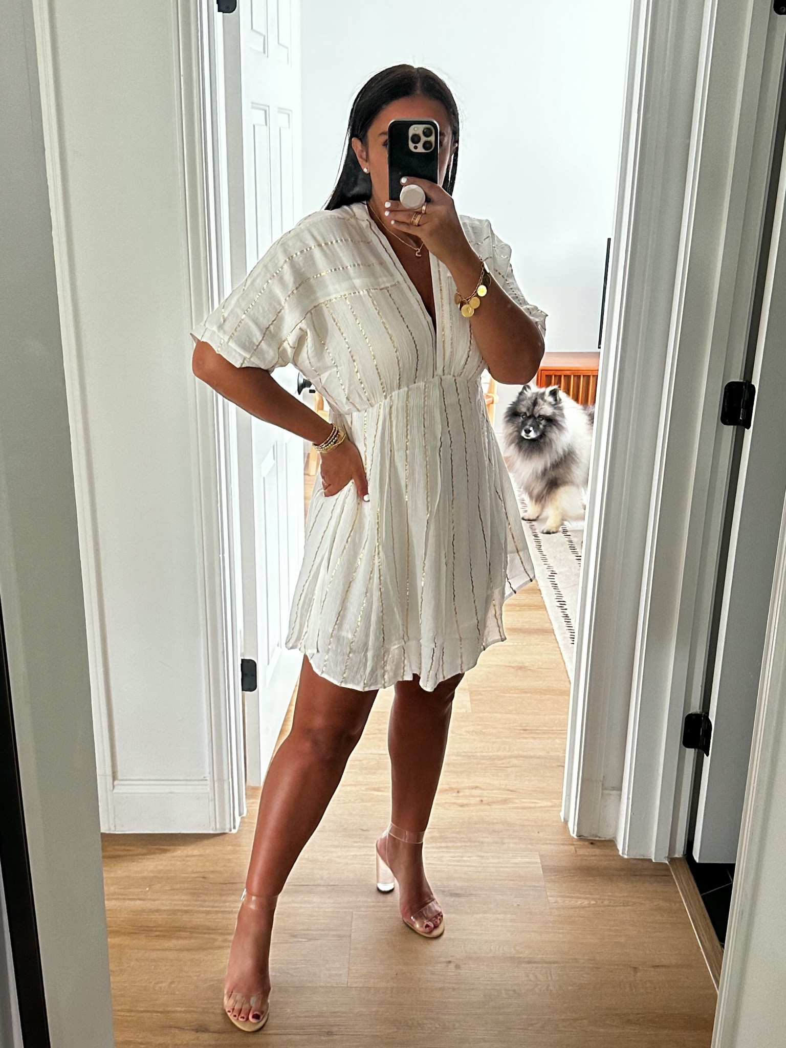 Red Dress Make It Shimmer Ivory Dress wearing size small  