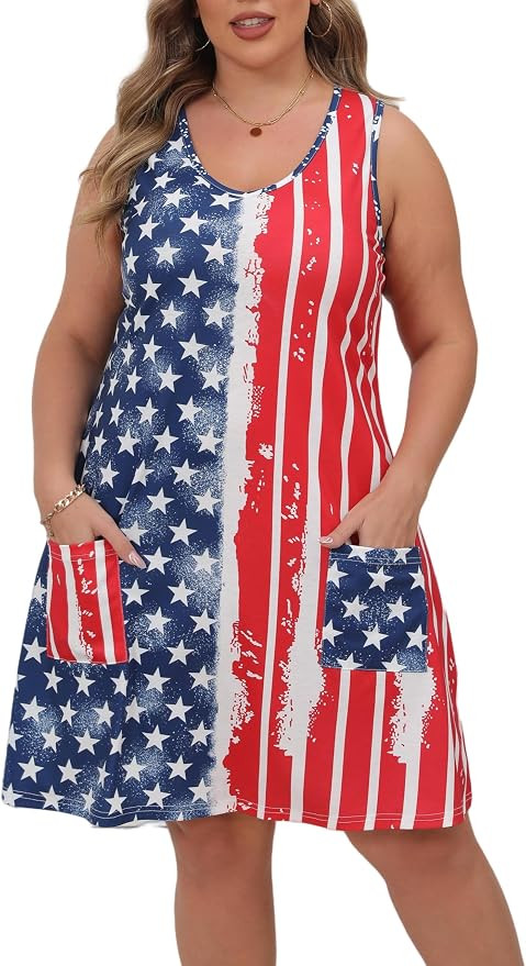 HBEYYTO Women Plus Size Sundress with Pockets V Neck Sleeveless Loose Fit Tank Dress Floral Print... | Amazon (US)