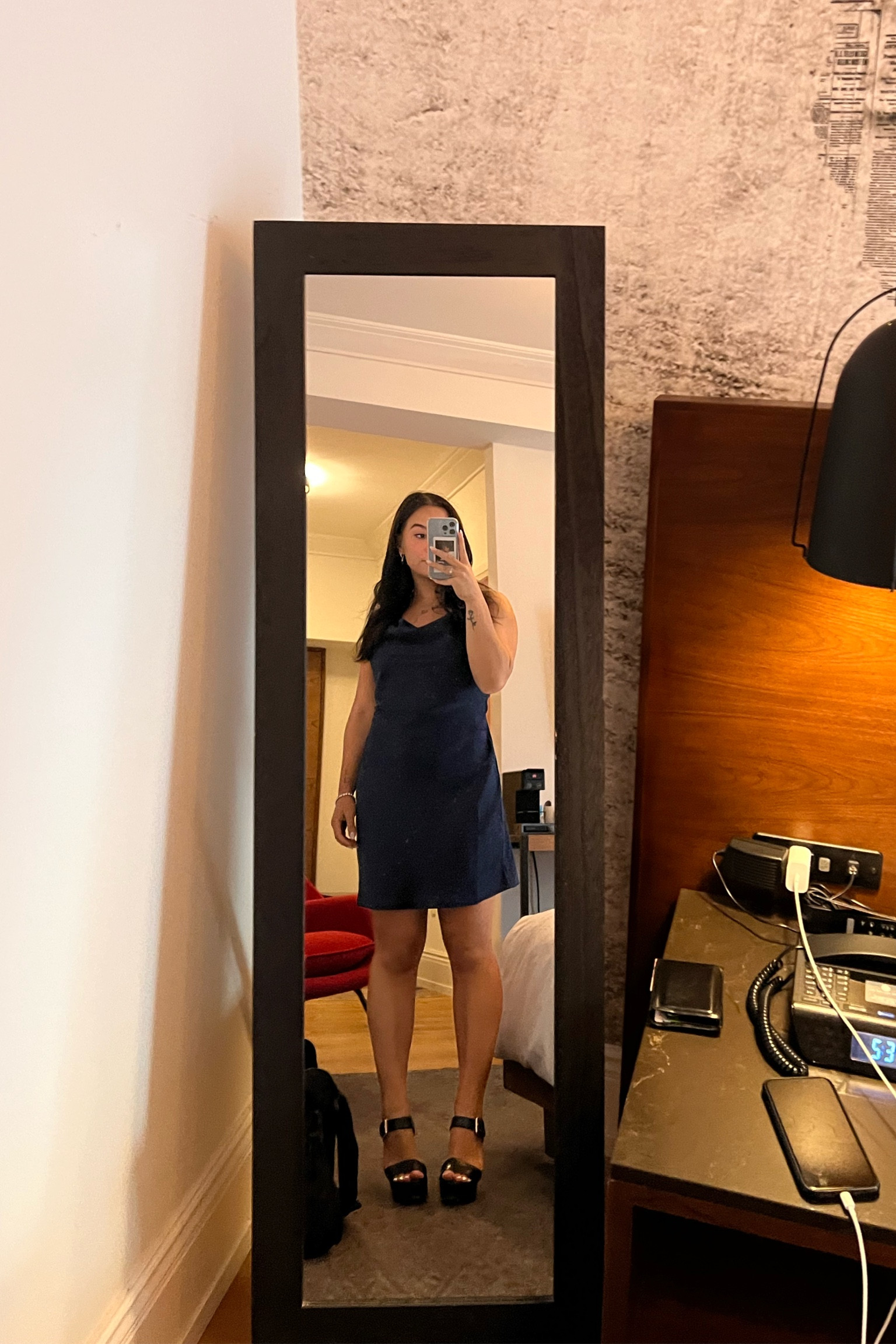 Dark blue slip mini dress from Urban Outfitters that is perfect for attending a wedding! The perfect wedding guest dress! Paired with black straps platform heels from Steve Madden! 

#LTKFind #LTKwedding #LTKstyletip