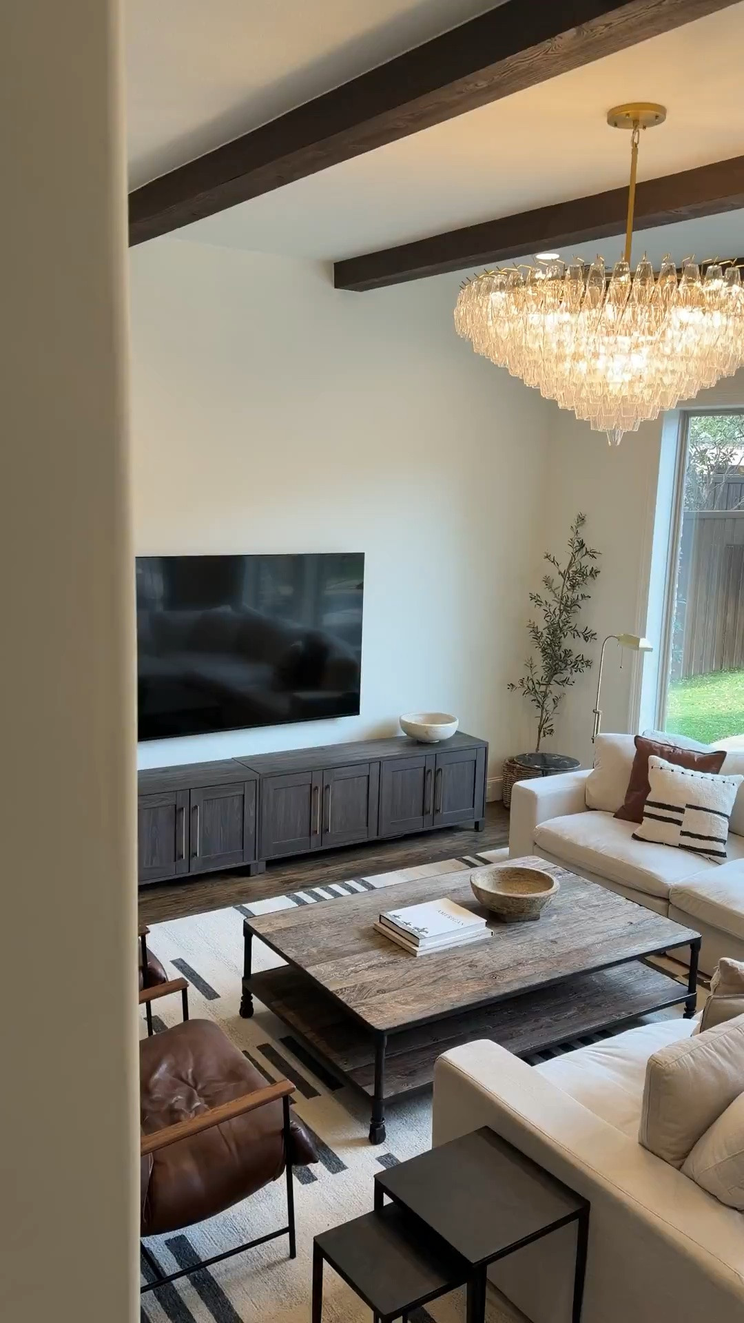 Moody modern living room details I can’t stop thinking about lately. The warm wood tones, creamy neutrals, layered textures, and collected wall art make this space feel so cozy and elevated.

#LTKSeasonal #LTKHome