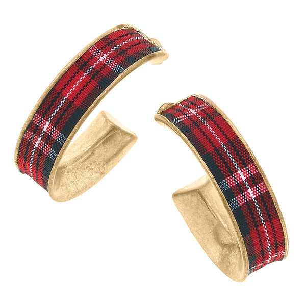 Libby Tartan Hoop Earrings in Red | CANVAS