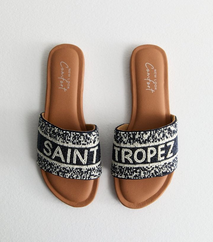 Navy Saint Tropez Bead Strap Mules | New Look | New Look (UK)
