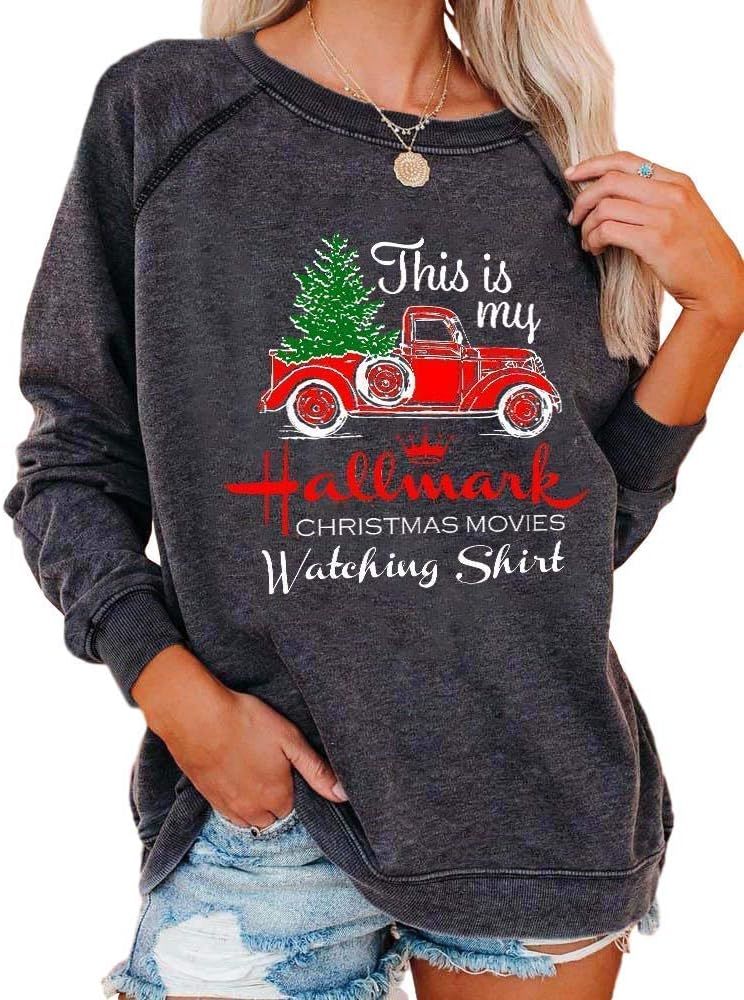 This is My Hallmark Christmas Movies Watching Shirt Sweatshirt Christmas Truck Tree Graphic Tops | Amazon (US)