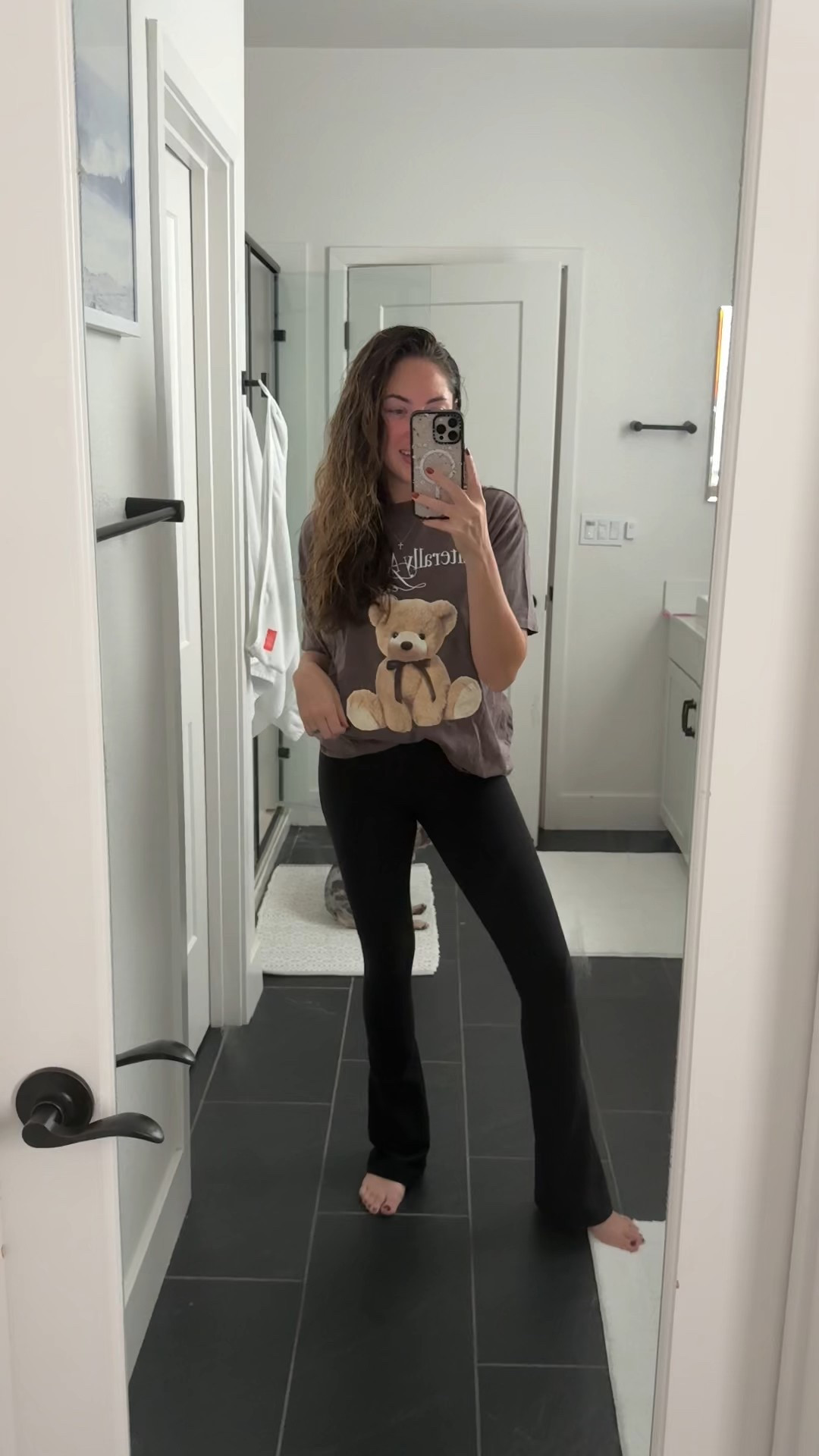 The cutest teddy bear T-shirt just to wear around the house! The teddy bear aesthetic is such the vibe right now! 

School pick up outfit. Mom outfit. Loungewear.