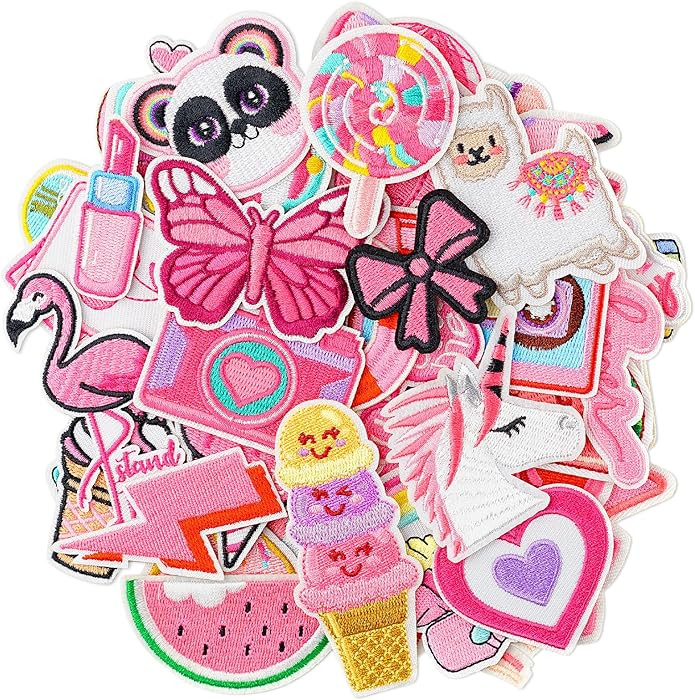 25Pcs Pink Iron on Patches for Girls Assorted Random Styles Pink Embroidered Patches for Clothes ... | Amazon (US)