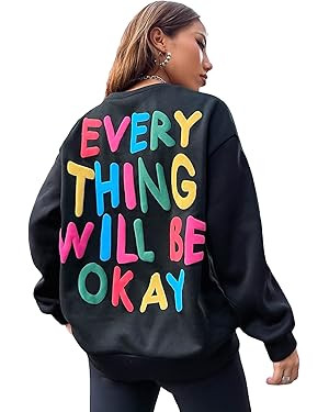 Cozyease Women's Slogan Graphic Print Round Neck Long Sleeve Drop Shoulder Sweatshirt Casual Long... | Amazon (US)