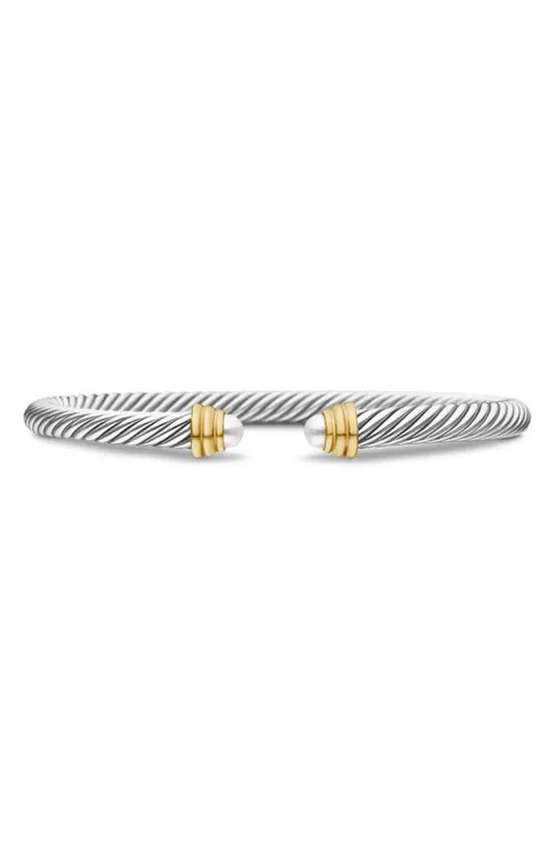 David Yurman Classic Cable Bracelet in Sterling Silver with 14K Yellow Gold & Semiprecious Stone, 5mm in Pearl at Nordstrom, Size Small | Nordstrom