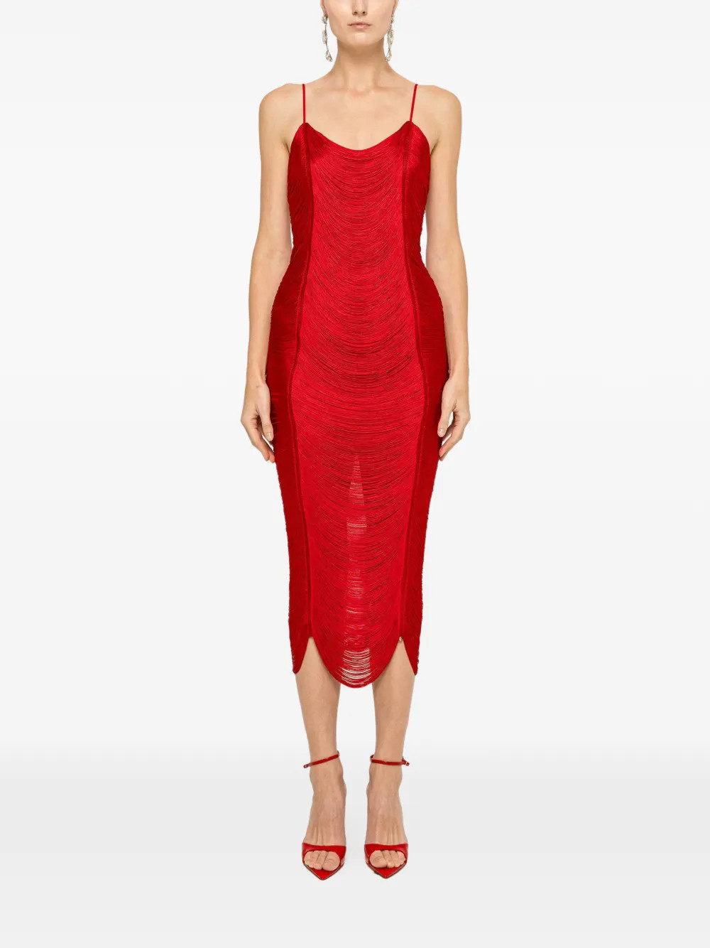 NISSA fringed midi dress - Red | Farfetch Global