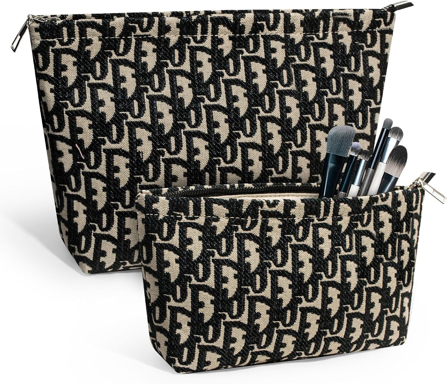 2 Pieces Makeup Bag Black White Cosmetic Bag Makeup Pouch Large Capacity Travel Toiletry Bag Retr... | Amazon (US)