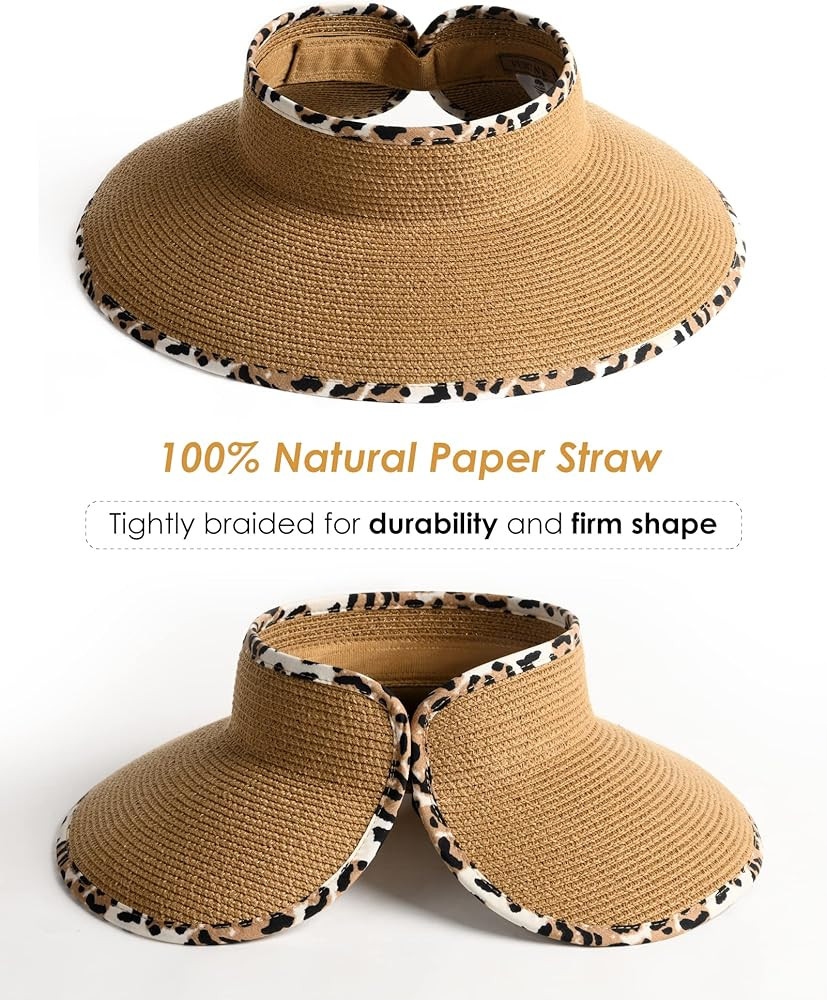 FURTALK Sun Visor Hats for Women Wide Brim Straw Roll Up Ponytail Summer Beach Hat UV UPF Packable F | Amazon (US)