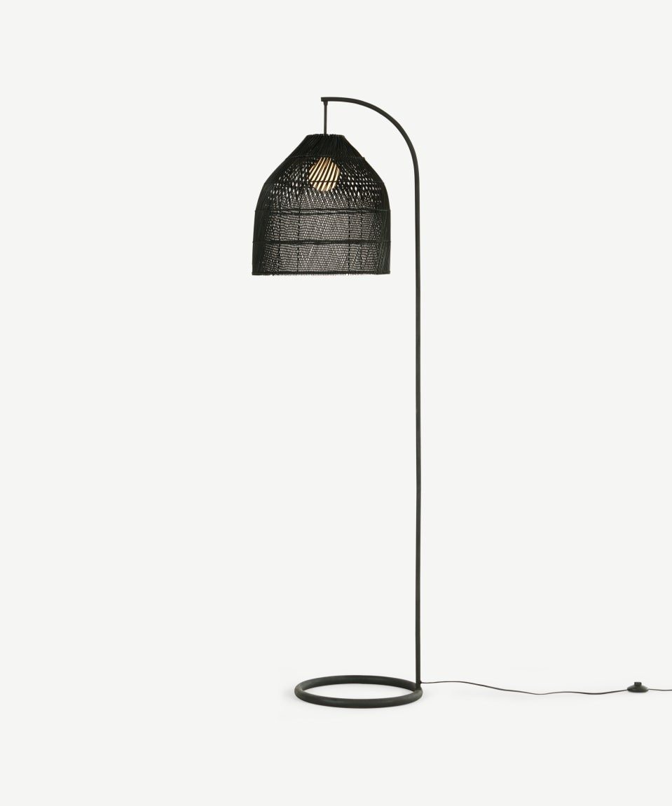 Java Arc Overreach Floor Lamp, Black Rattan | Made.com UK