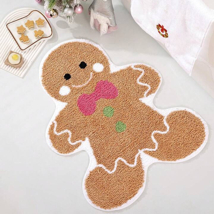 DeramHy home Cute Gingerbread Bath Mat for Bathroom Soft Water Absorbing Bath Rug with Non Slip B... | SHEIN