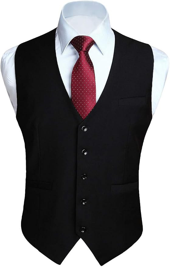 HISDERN Classic 501 Men's Suit Vest Formal Waistcoat for Men Business Tuxedo Vest with 3 Pockets ... | Amazon (US)