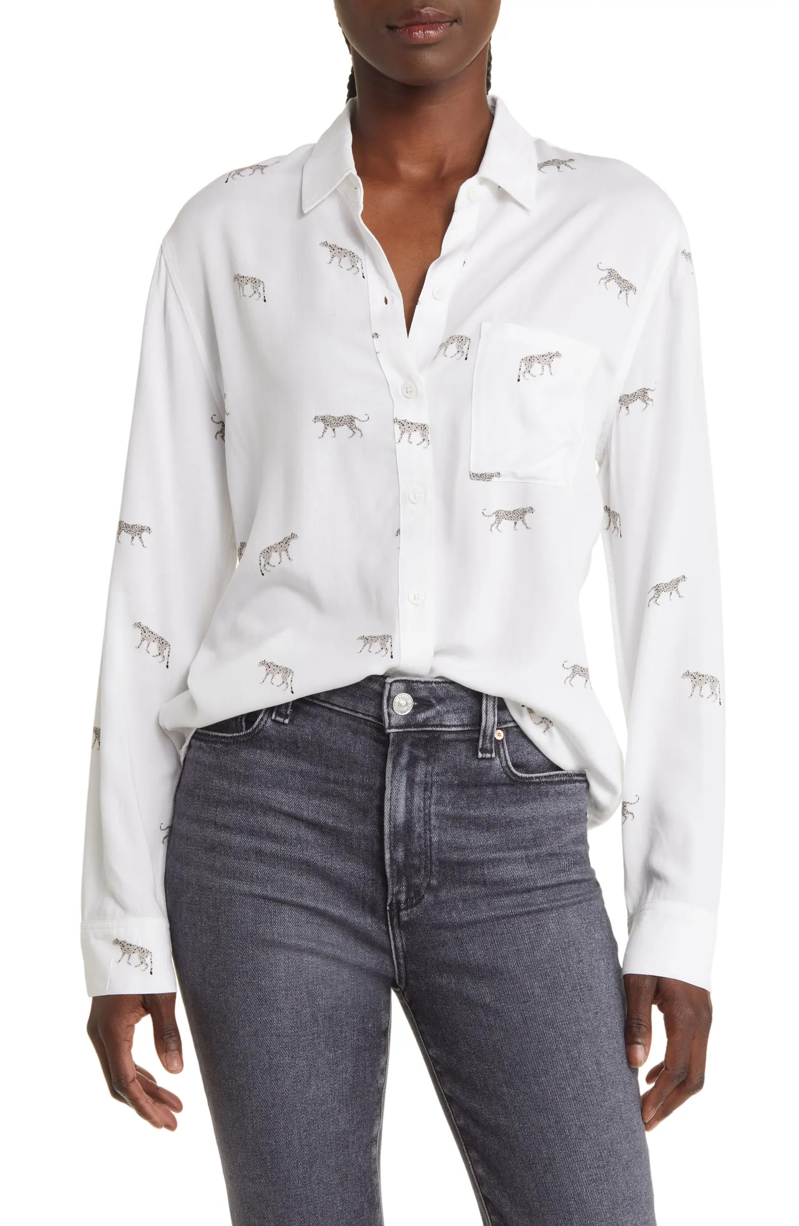Rocsi Wild Cat Print Button-Up Blouse | Nordstrom