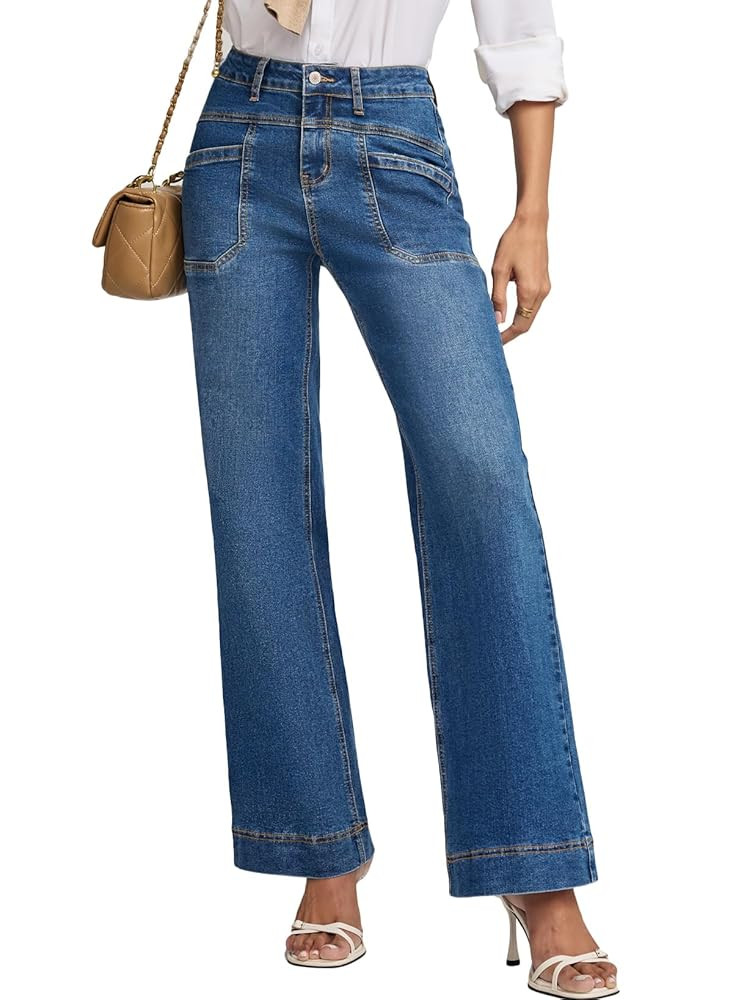 EVALESS Womens Jeans Wide Leg High Waisted Straight Bootcut Jeans Trendy Fall 2025 Zimbaplatinum ... | Amazon (US)