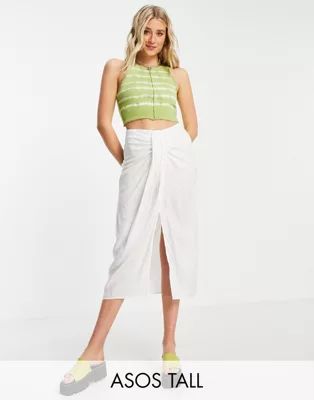 ASOS DESIGN Tall midi skirt with drape detail in white | ASOS (Global)