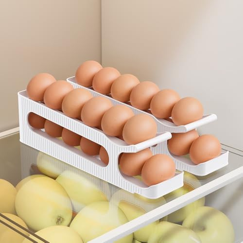 Egg Holder for Fridge, Auto Rolling Egg Roller/Dispenser/Organizer/Storage/Container for Refriger... | Amazon (US)