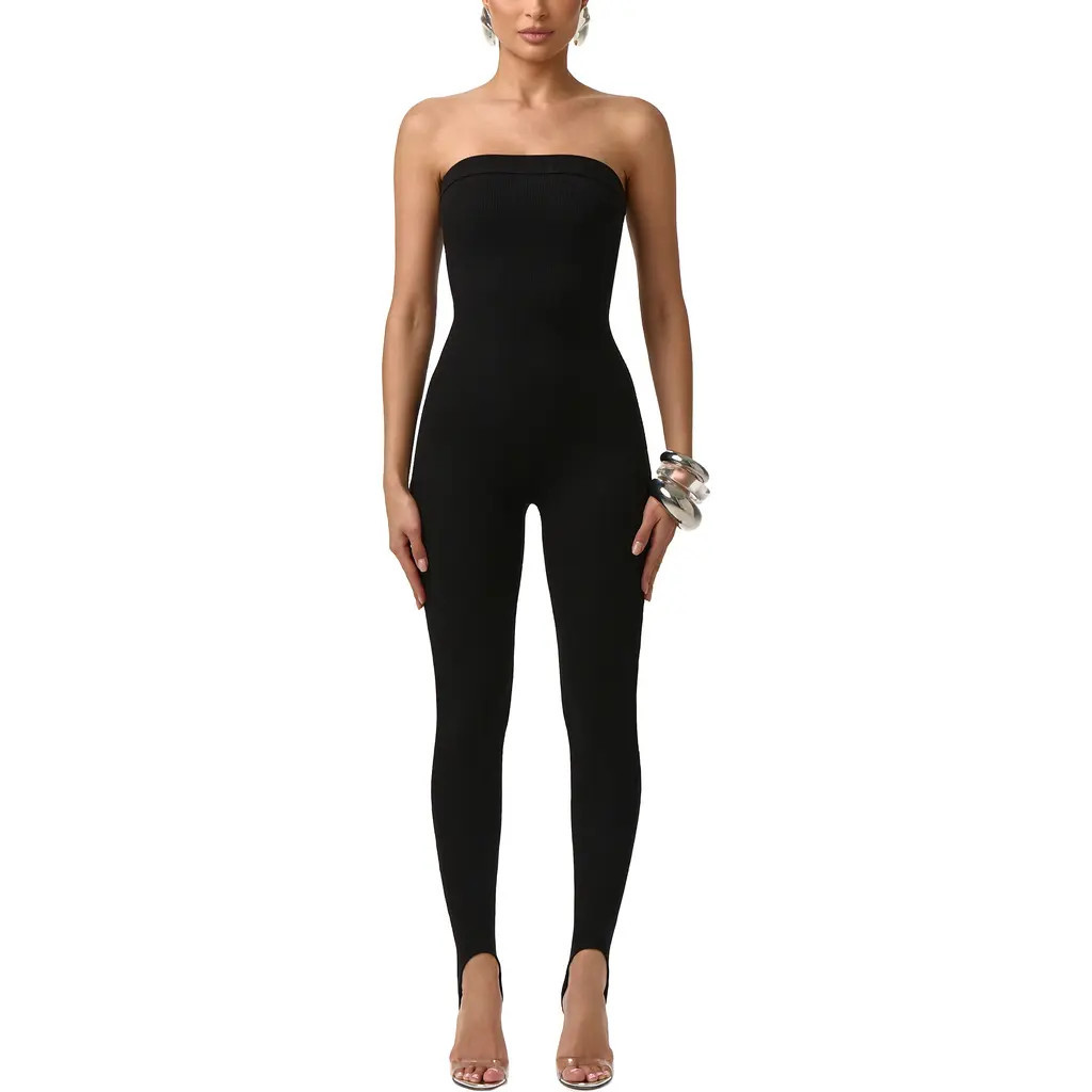 Naked Wardrobe Snatched Strapless Rib Jumpsuit in Black at Nordstrom, Size Small | Nordstrom