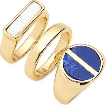 Set of 3 Stone Inlay Signet Stacking Rings | Nordstrom